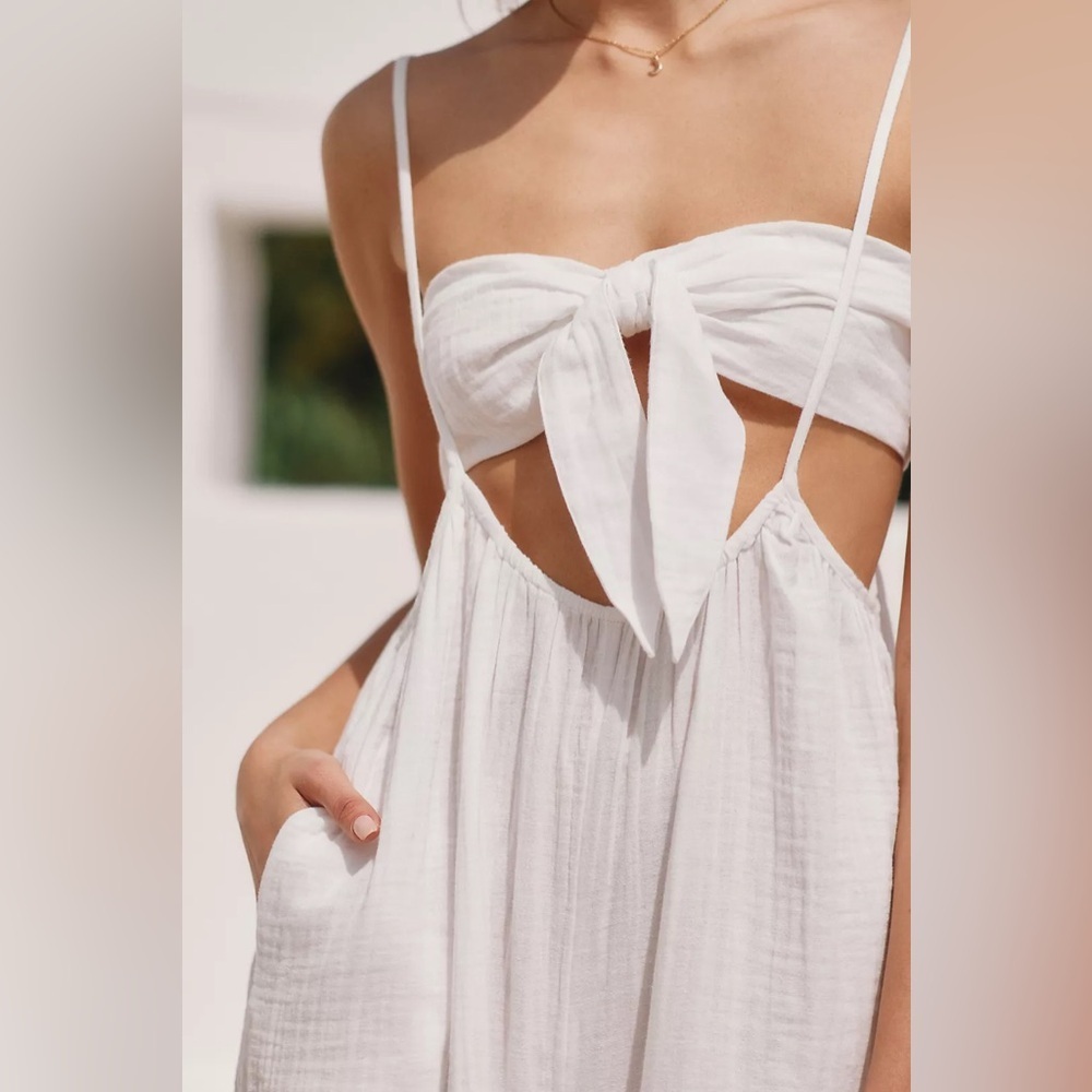 Anthropologie White Tie-Front Spaghetti Strap Jumpsuit